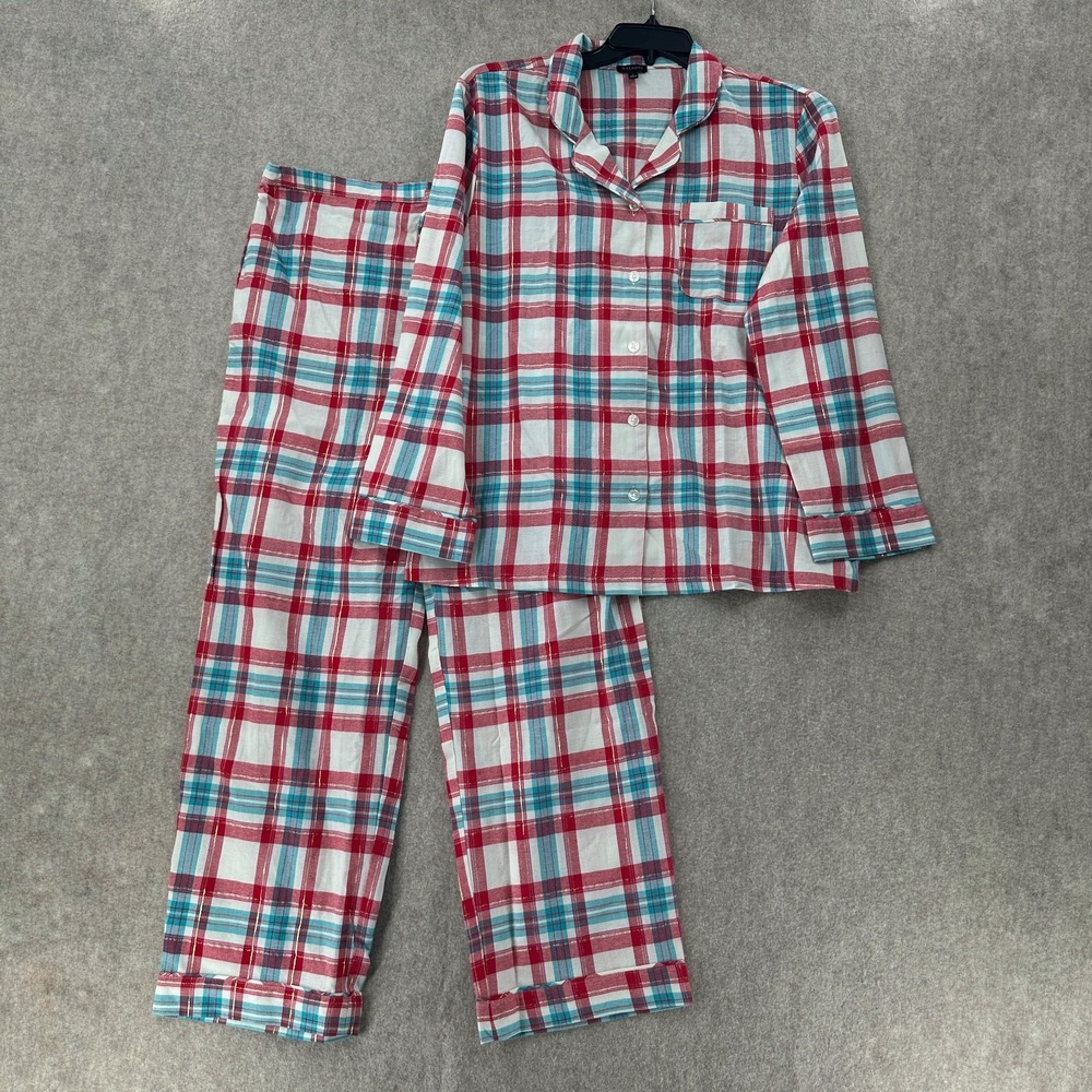 NWT Talbot Plaid Cotton Pajamas Womens LARGE Blue‎ Red Pants & Top